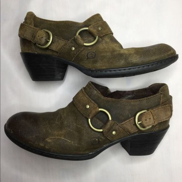 Born Womens Leather Booties Buckle Zipper Detail Size 7.5 Grunge Distressed Look - Picture 2 of 11